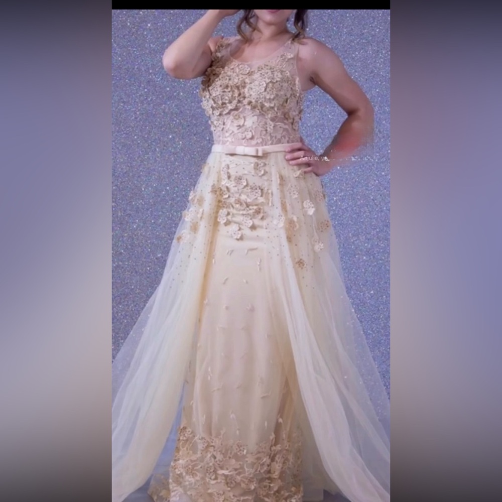 Ivory Floral Appliqué Tulle Gown
